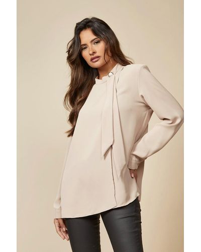 Hoxton Gal Oversized Brooch Detailed Long Sleeves Top - Natural