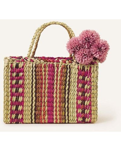 Accessorize Stripe Straw Basket Bag - Red