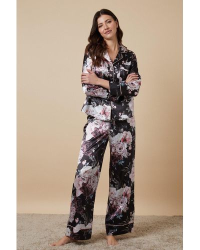 Wallis Floral Satin Pyjamas - Natural