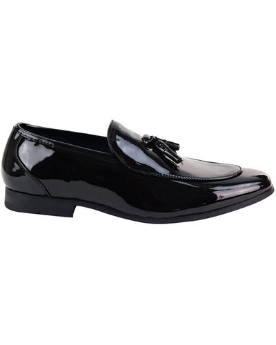 House Of Cavani Mens Tasselled Black Patent Leather Slip On Loafers