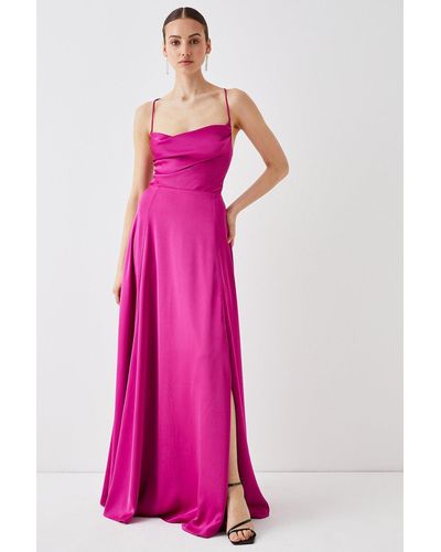 Coast Cowl Neck Satin Maxi Prom Dress With Strappy Back - Pink