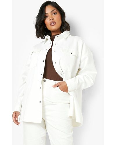 Boohoo Plus Oversized Utility Denim Shirt - White