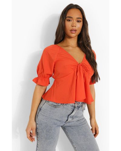 Boohoo Tie Detail Peplum Top - Orange