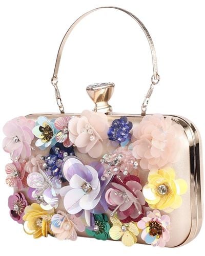Where's That From 'tilda' Flowers Flake Embellished Clutch - Metallic