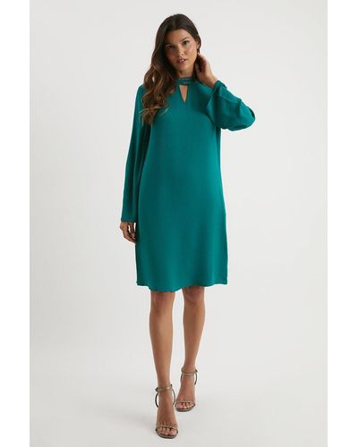 Wallis Tall Embellished High Neck Shift Dress - Green