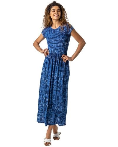 Roman Camo Print Jersey Maxi Dress - Blue