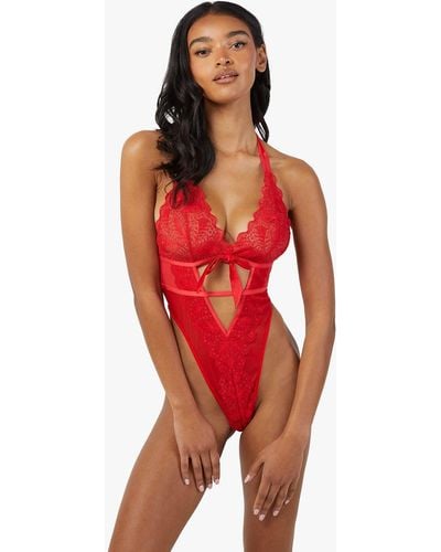 Wolf & Whistle Dee Eyelash Lace And Mesh Body - Red