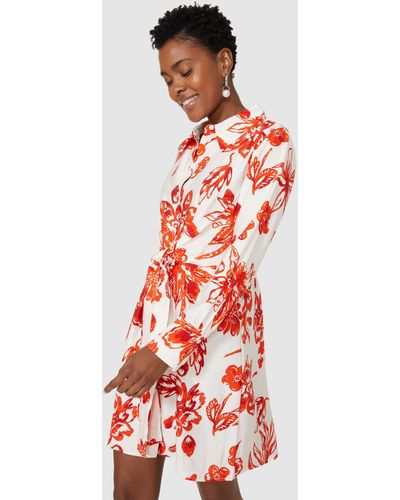 PRINCIPLES Printed Long Sleeve Tie Front Shirt Dress - Red