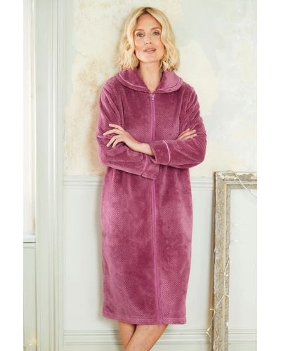 Cotton Traders Fluffy Zip Front Dressing Gown - Pink