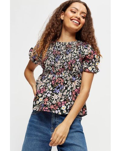 Dorothy Perkins Petite Multi Garden Ditsy Puff Sleeve Top - Multicolour