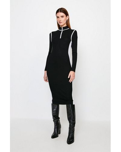 Karen Millen Colour Block Ribbed Jersey Dress - Black