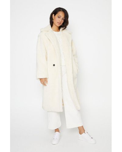 Oasis Long Teddy Coat - Natural