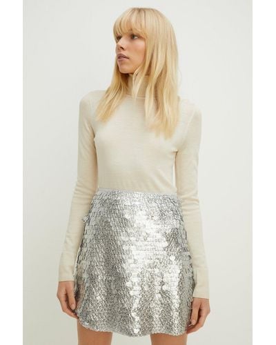 Oasis Silver Disc Sequin Mini Skirt - White