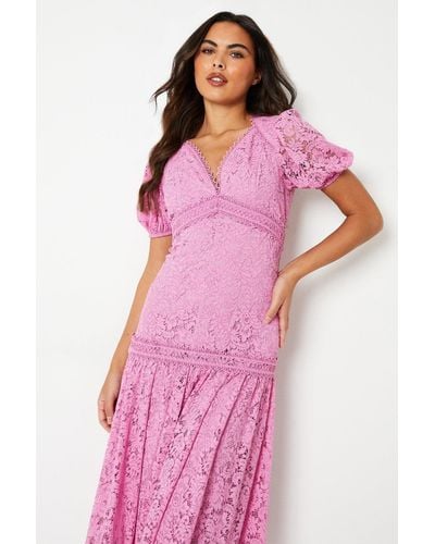 Coast Lace Dress With Puff Sleeve - Pink