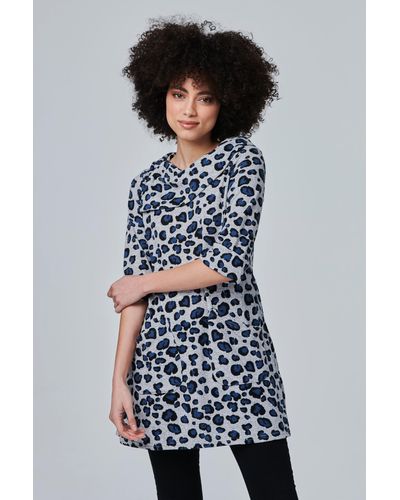 Izabel London Leopard Print Cowl Neck Tunic Top - Blue