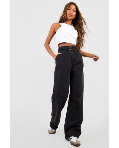 Boohoo Belted Wide Leg Palazzo Jeans - Black