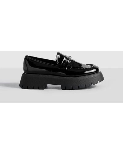 Boohoo Wide Fit Platform Chunky Sole T Bar Loafers - Black