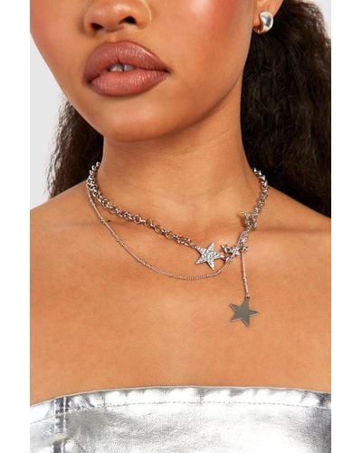 Boohoo Celestial Star Chain Layered Necklace - Natural
