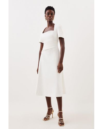 Karen Millen Structured Crepe Asymmetric Detail Full Skirt Tailored Dress - Natural