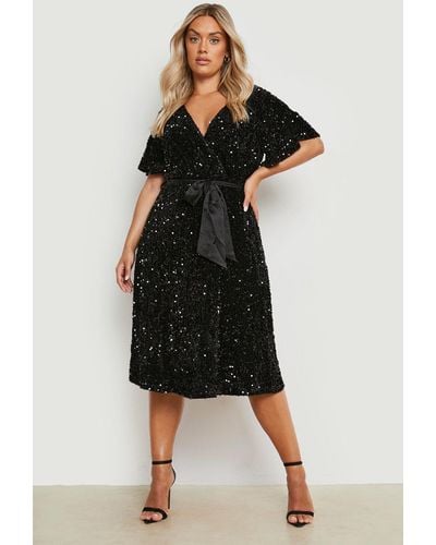 Plus sequin wrap shop skater dress