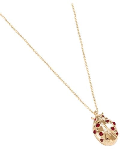 Fable England Gold Ladybird Long Necklace - White