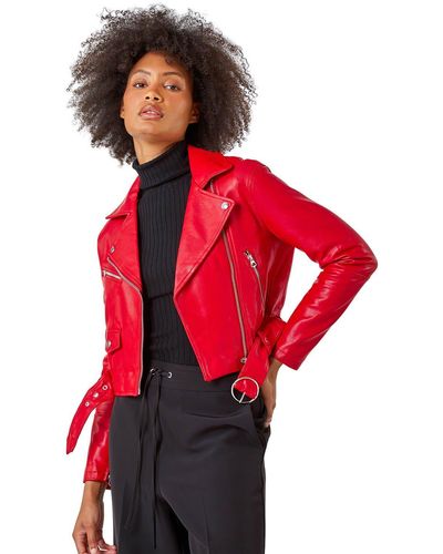 D.u.s.k Cropped Faux Leather Biker Jacket - Red