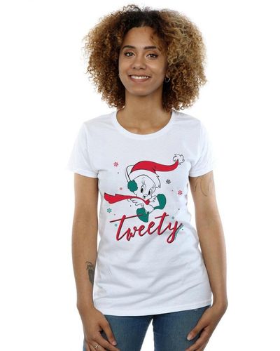 Looney Tunes Tweety Pie Christmas Cotton T-shirt - White
