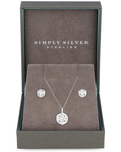 Simply Silver Sterling Silver 925 Cubic Zirconia Knot Set - Gift Boxed - Grey