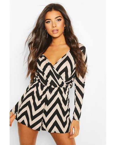 Boohoo Zig Zag Print Playsuit - Black