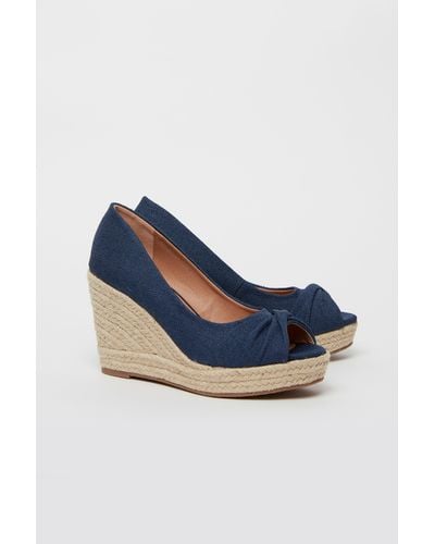Wallis Wide Fit Navy Knot Front Espadrille Wedge - Blue