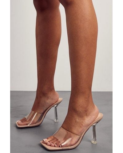 MissPap Square Toe Clear Heeled Mules - Brown