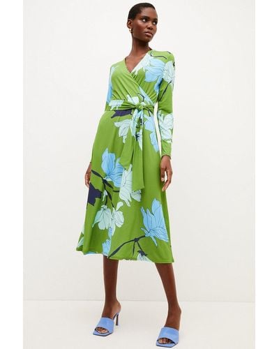 Karen Millen Printed Floral Jersey Midi Dress - Green