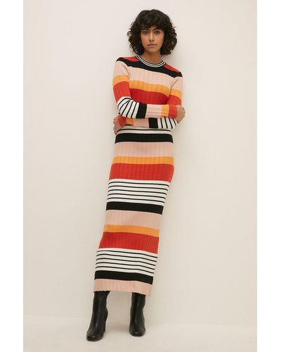 Oasis Colourblock Stripe Knit Dress - White