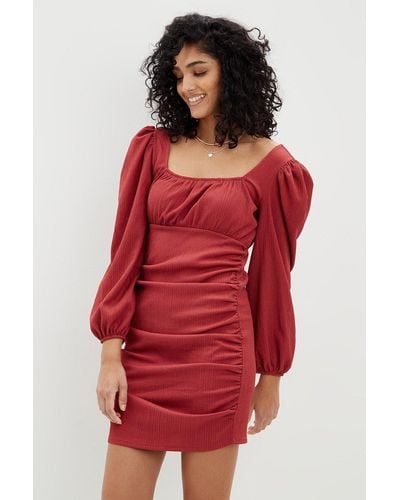 Dorothy Perkins Rose Square Neck Ruched Mini Dress - Red