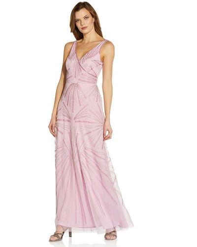 Adrianna Papell Beaded Wrap Mermaid Gown - Pink