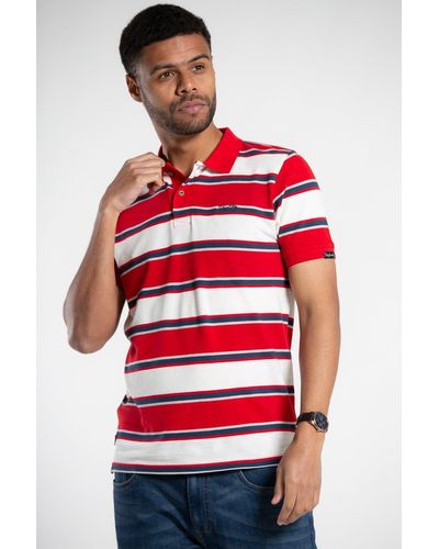 Tokyo Laundry Cotton Striped Short-sleeve Polo Shirt - Red