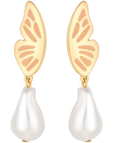 Lipsy Gold Plated Butterfly Pearl Drop Earrings - White