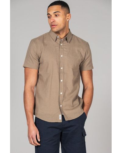 Tokyo Laundry Linen Blend Short Sleeve Button-up Shirt With Chest Pocket - Natural