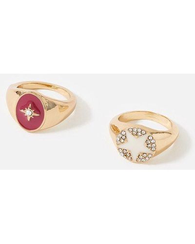 Accessorize Star Signet Ring Set - Pink