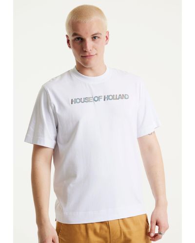 House of Holland Holographic Rainbow Transfer Printed T-shirt In White