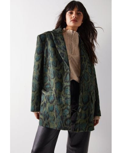 Warehouse Snake Wool Look Blazer Coat - Green