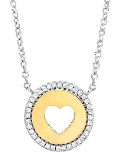 Jewelco London Gilded Silver Cz Love Heart Halo Medallion Necklace 17 + 2 Inch - Gvk226 - Metallic