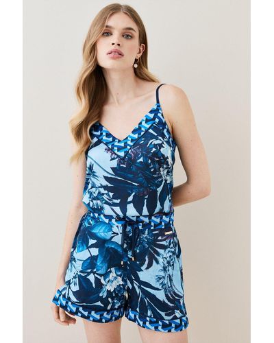 Karen Millen Tropical Geo Satin Nightwear Short - Blue