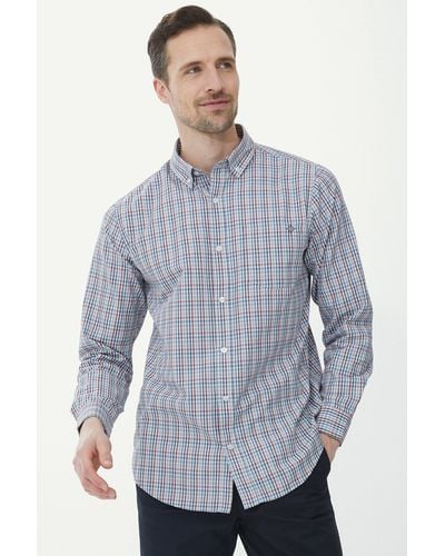 MAINE Long Sleeve Mini Over Grid Check Shirt - Blue
