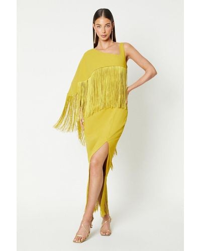Coast One Shoulder Dress With Fringing - Yellow