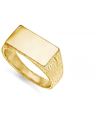 Jewelco London 9ct Gold Engravable Barked Initial Blank Plate Signet Ring - Jir007 - Metallic