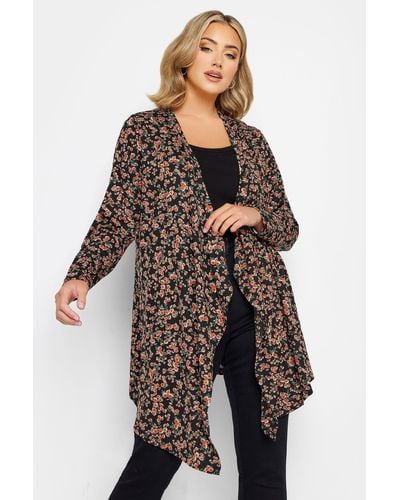 Yours Ditsy Print Waterfall Cardigan - Black