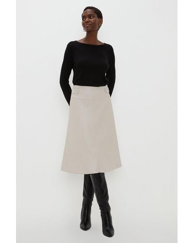 Wallis Ivory Tab Detail Faux Leather A Line Skirt - Black
