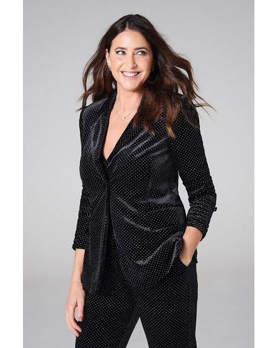 Wallis Diamante Velvet Single Breasted Blazer - Black