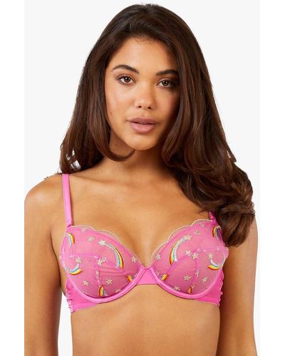 Playful Promises Olivia Contrast Embroidered Balconette Bra, Pink